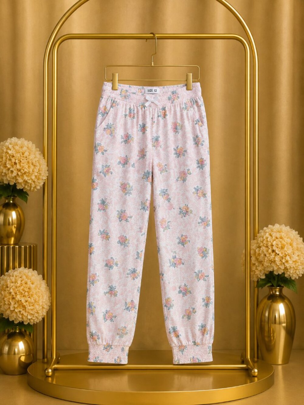 Janie and Jack Garden Floral Pull On Pants Pink Rayon Girls Size 12